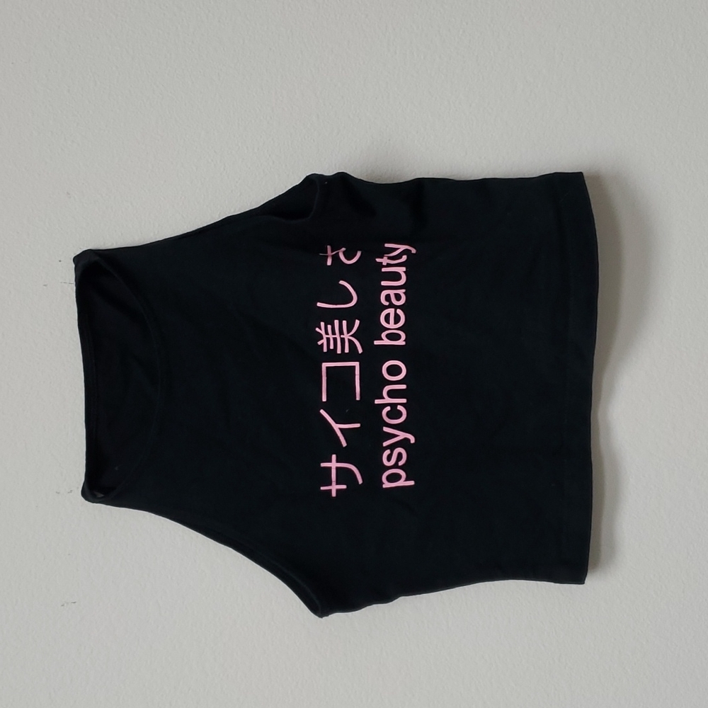 American Apparel Black Crop Top with Pink Text